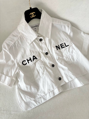 Chanel White Letter Short-Sleeve Shirt