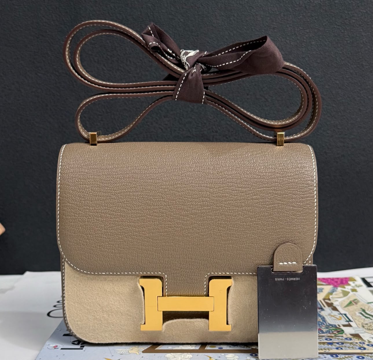 Hermes Constance 18 etoupe Chevre mysore gold hardware