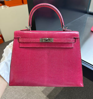 Hermes Kelly 25 Lizzie Sellier fuschia lizard palladium hardware