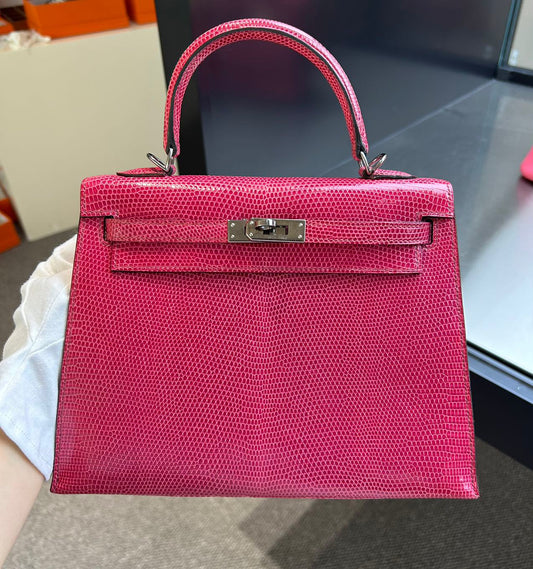 Hermes Kelly 25 Lizzie Sellier fuschia lizard palladium hardware