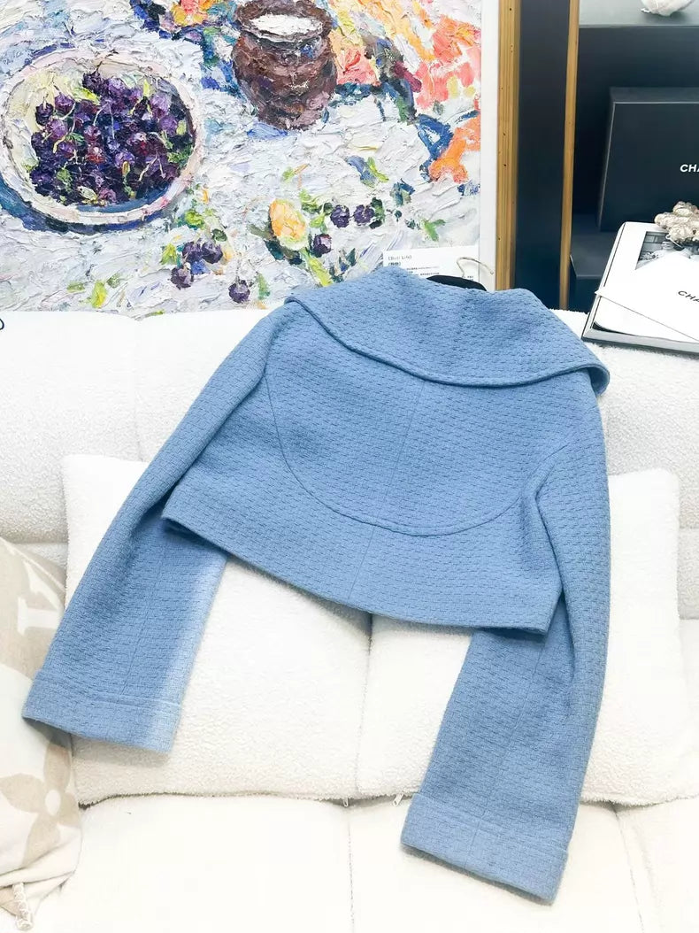 Chanel 26C blue lapel tweed jacket