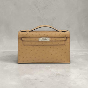 HERMÈS Kelly Pochette Chai Ostrich Leather palladium Hardware