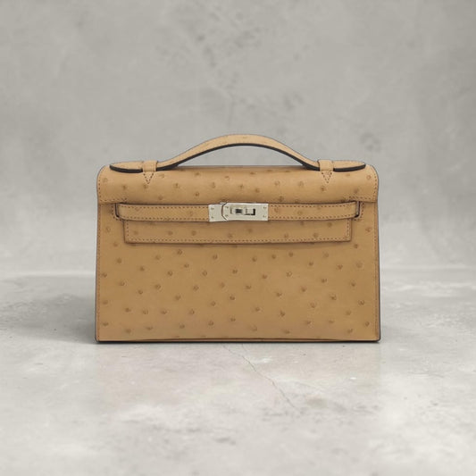 HERMÈS Kelly Pochette Chai Ostrich Leather palladium Hardware