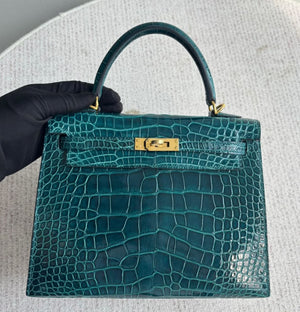 Hermes Kelly 25 Vert Bosphore Shiny Alligator Gold hardware