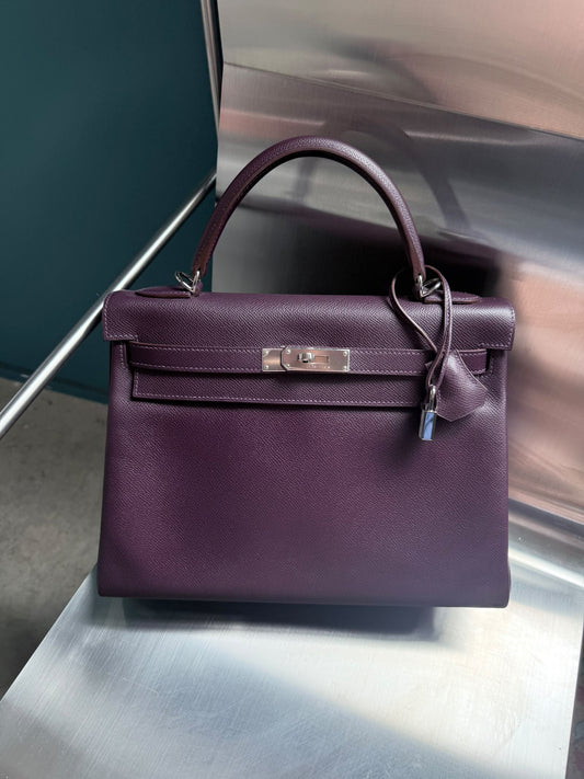 Hermes Kelly 32 Retourne in raisin epsom palladium hardware