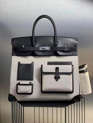 Hermes HAC 40 Panda Black Swift & Ecru Toile Palladium hardware