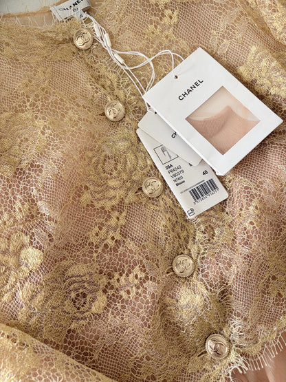 Chanel 20A Gold Camellia Perforated Jacket
