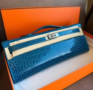 Hermes Kelly cut Izmir Shiny Porosus Palladium hardware