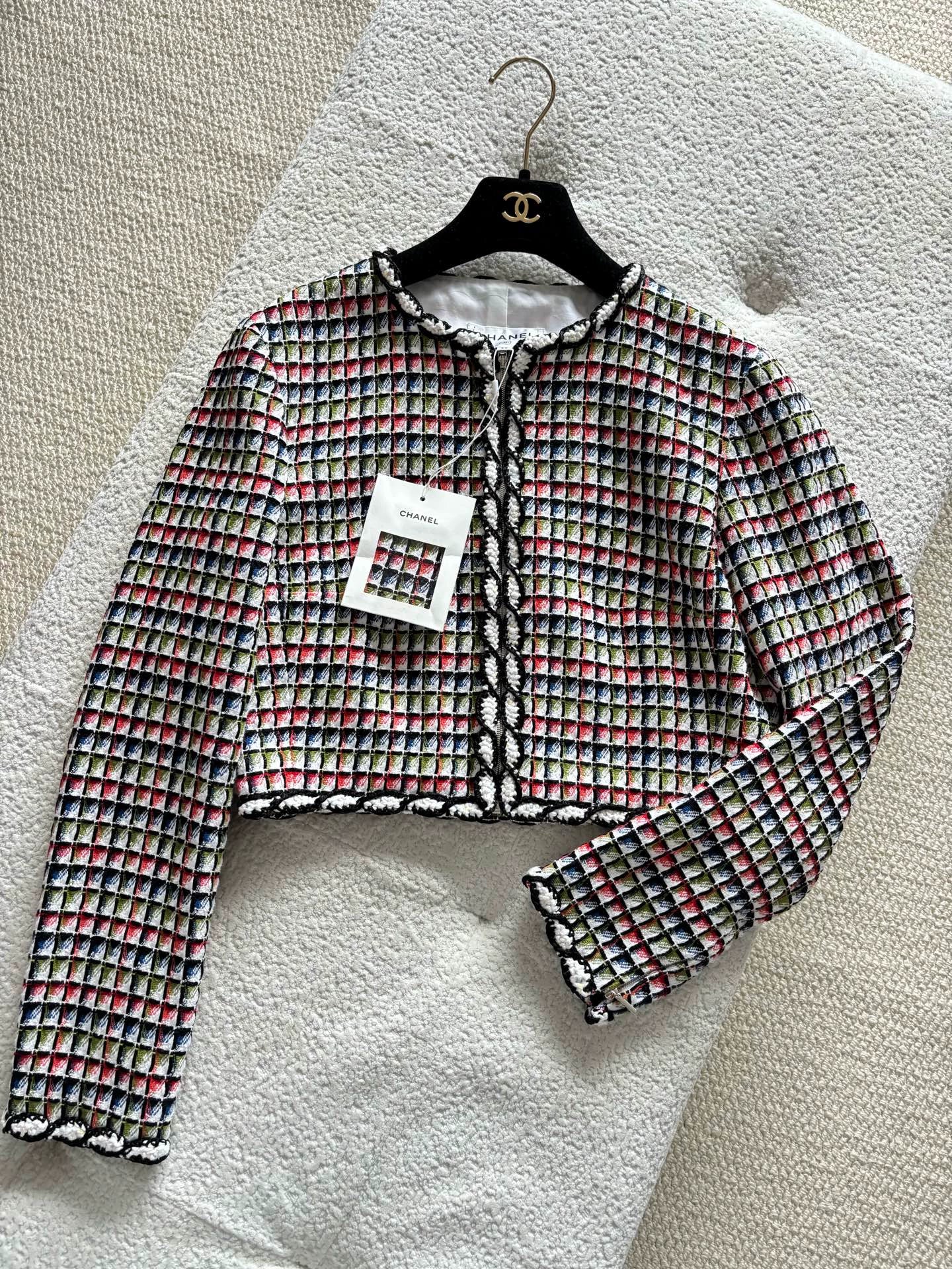 Chanel 25C Colorful Mosaic Check Woven Zip-Up Jacket