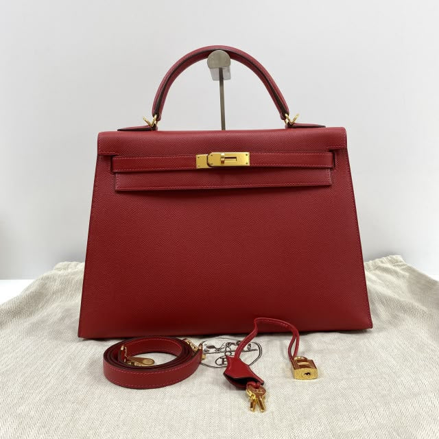 Hermes Kelly 32 Rouge Cassaque Epsom Gold hardware