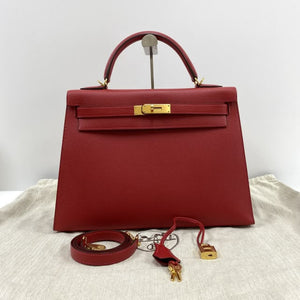 Hermes Kelly 32 Rouge Cassaque Epsom Gold hardware