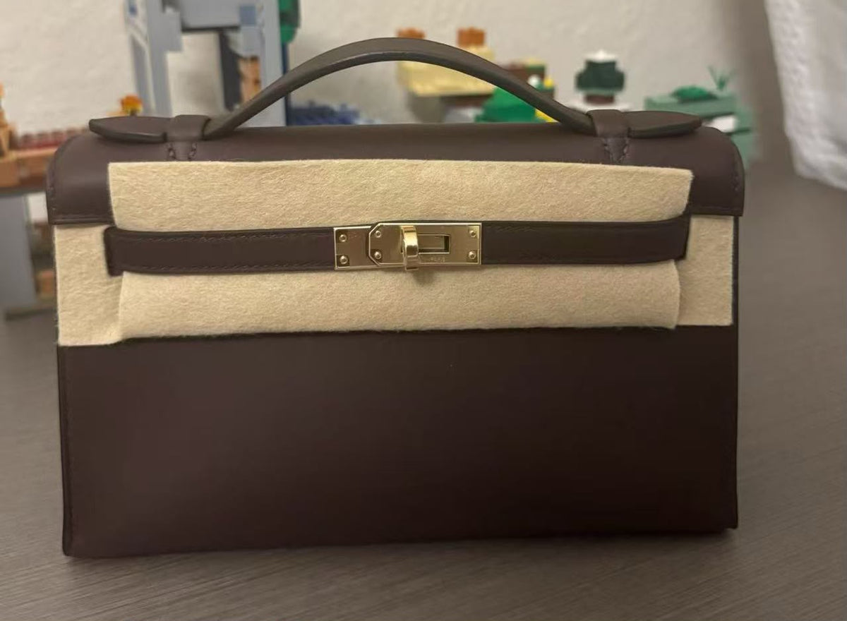 Hermes Kelly pochette Rouge Sellier Swift Permabrass hardware