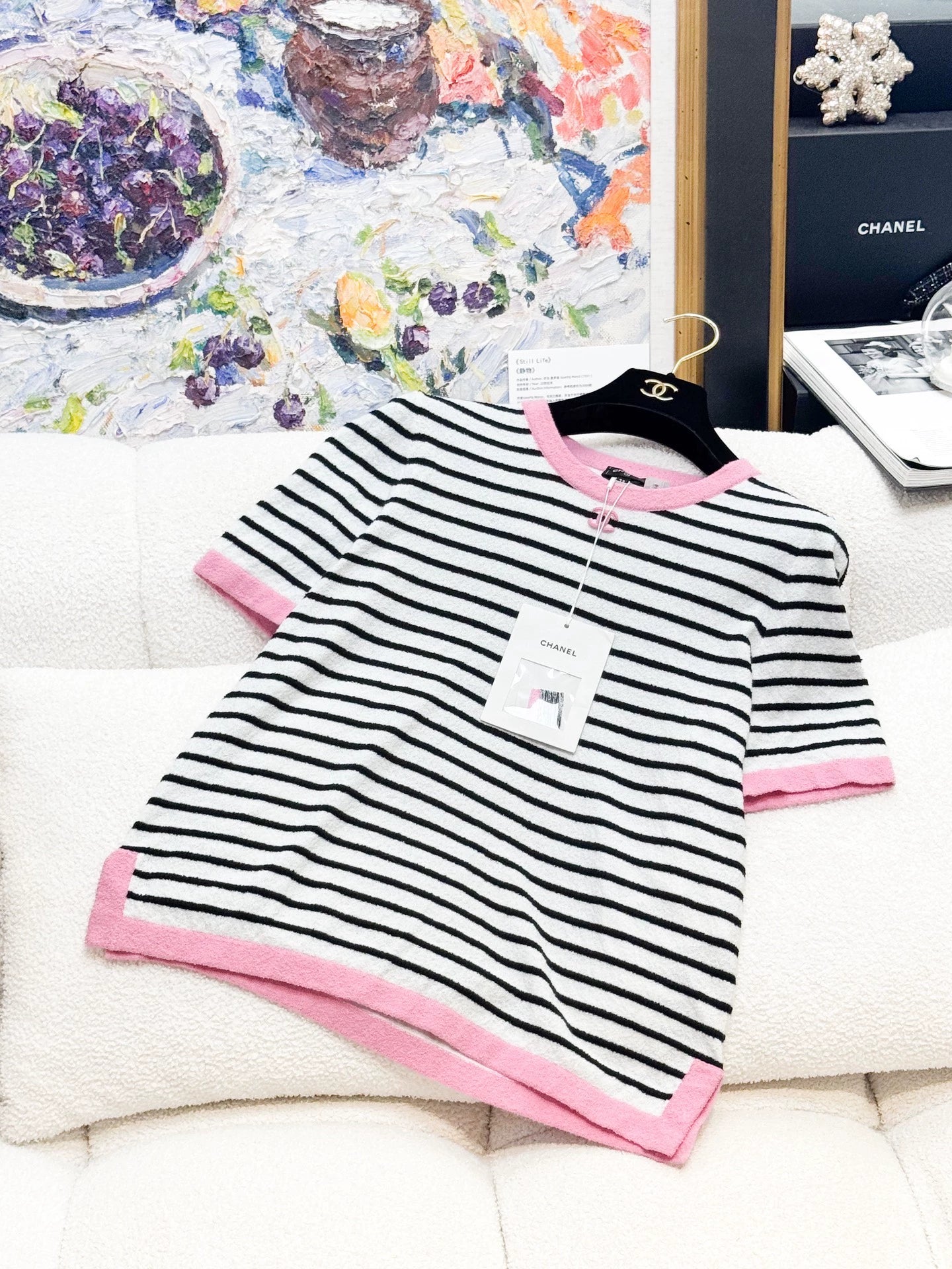 Chanel 24S pink and white T-shirt