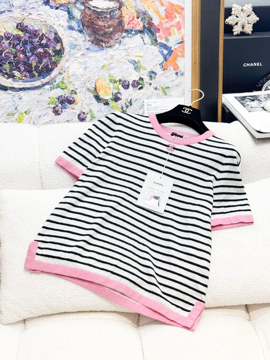 Chanel 24S pink and white T-shirt