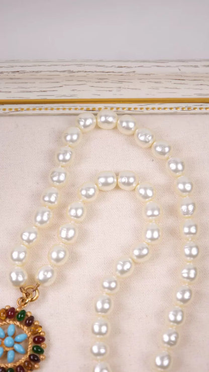 Chanel Blue Glass Pearl Necklace