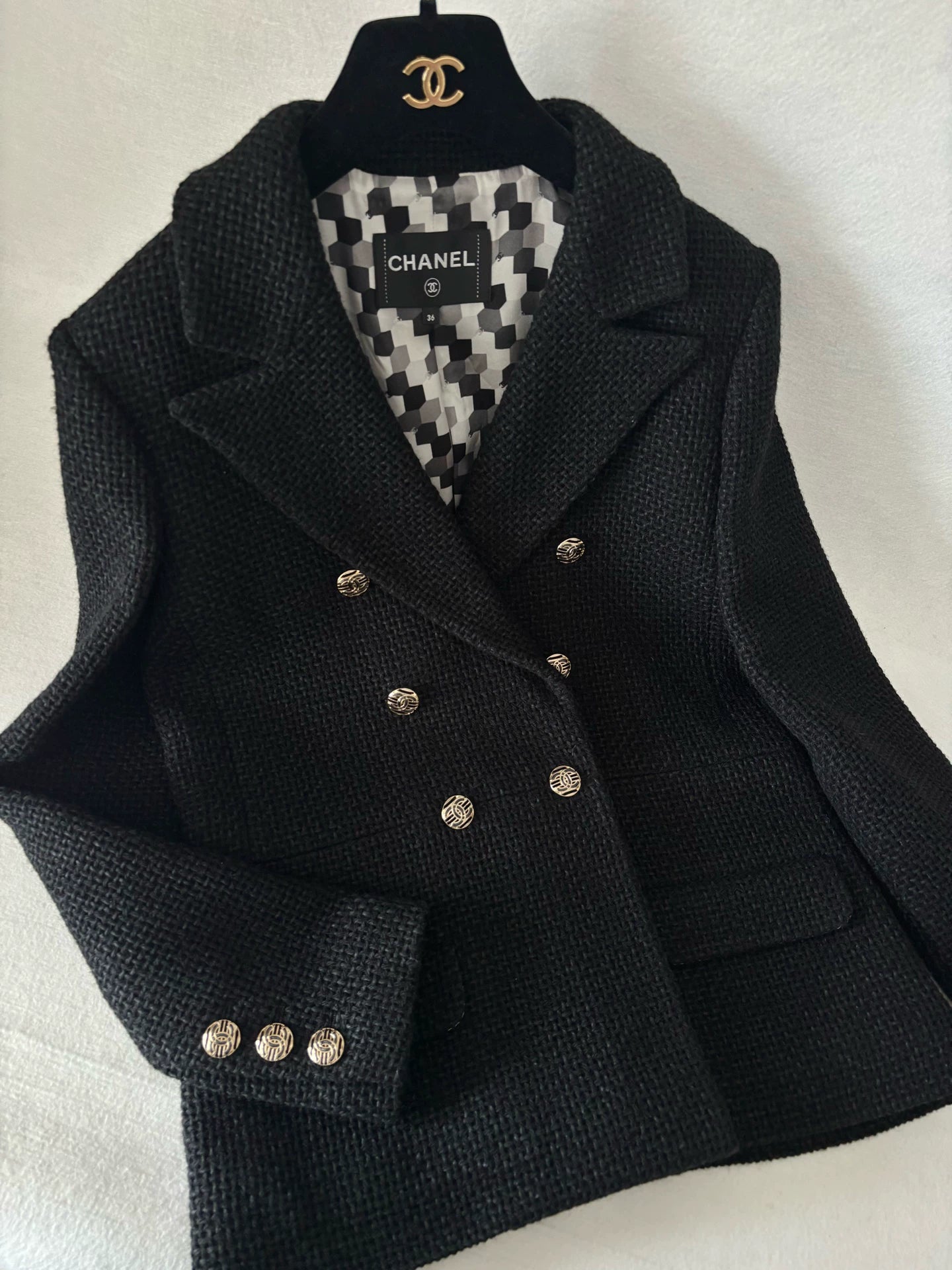 Chanel 21P Black Tweed Jacket