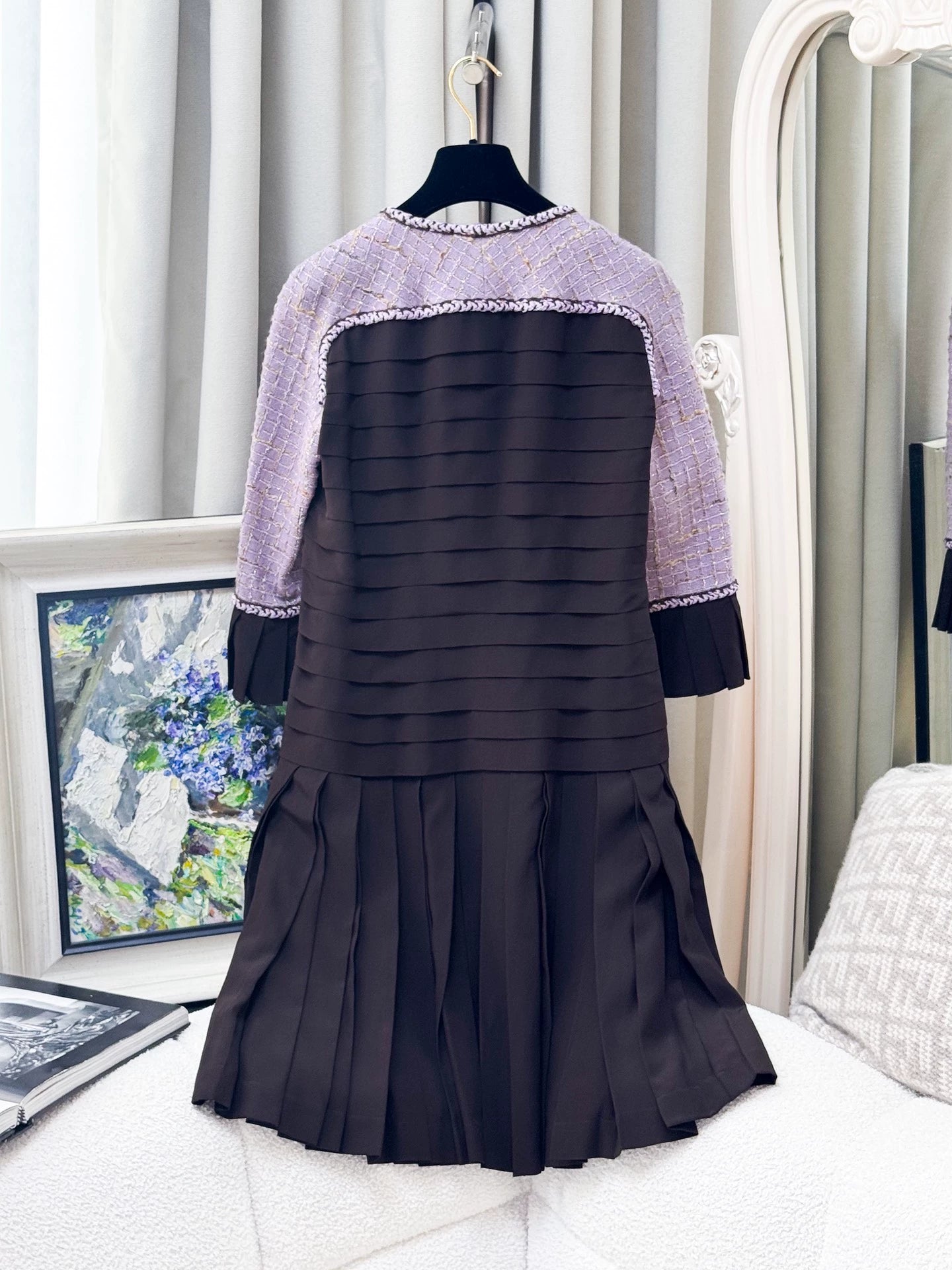 Chanel 15B lavender purple tweed and silk dress