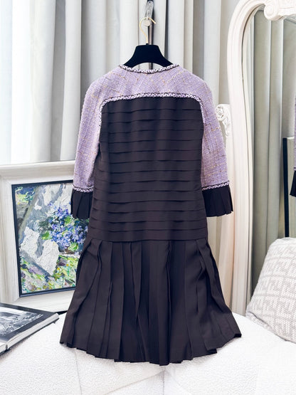 Chanel 15B lavender purple tweed and silk dress