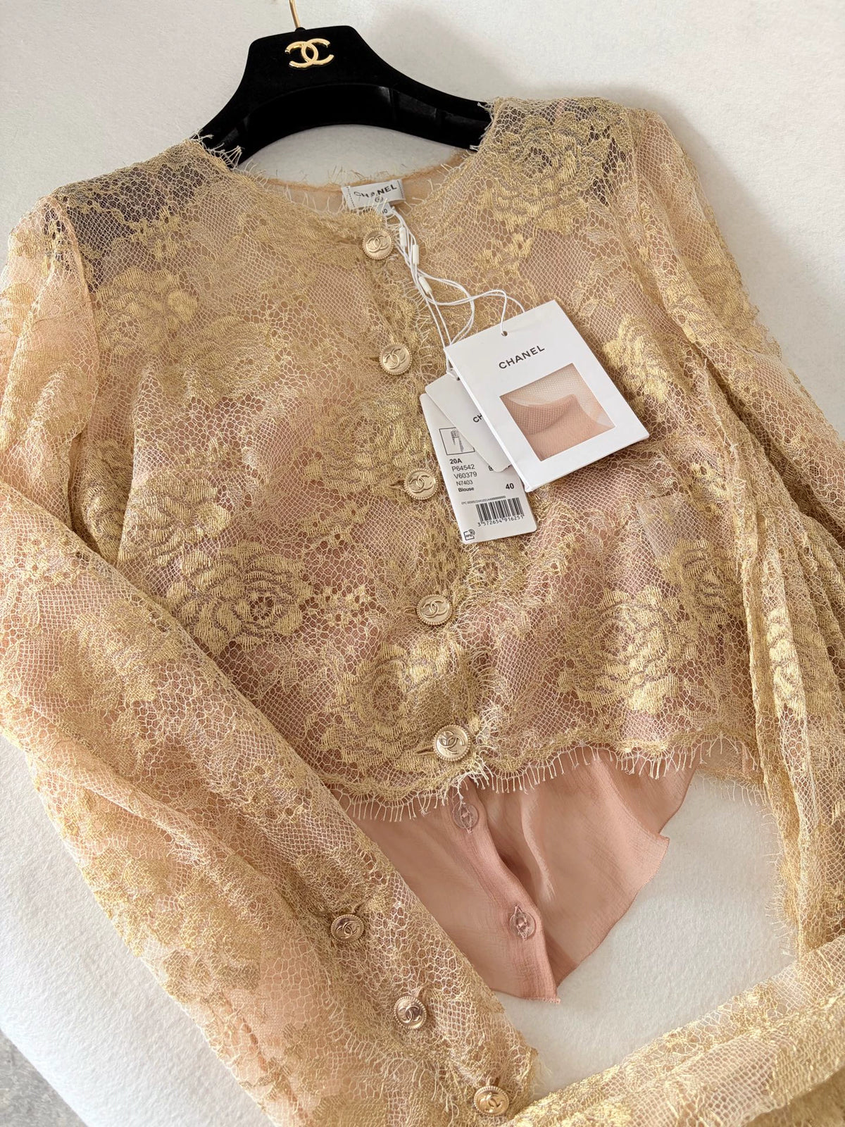 Chanel 20A Gold Camellia Perforated Jacket