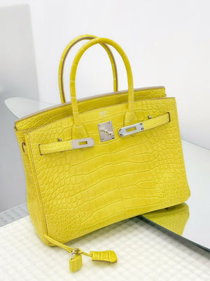 Hermes Birkin 30 Mimosa Matte Alligator Palladium hardware