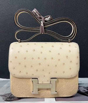 Hermes constance 18 Parchemin ostrich palladium hardware