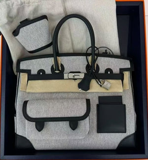 Hermes Birkin 35 Cargo Black Swift & Ecru Toile Palladium hardware