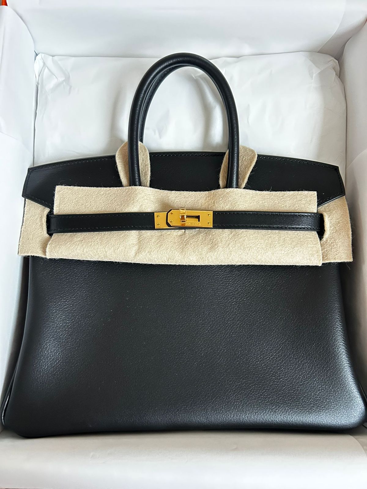 Hermes Birkin 25 Black Evergrain Gold hardware