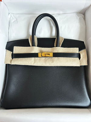 Hermes Birkin 25 Black Evergrain Gold hardware