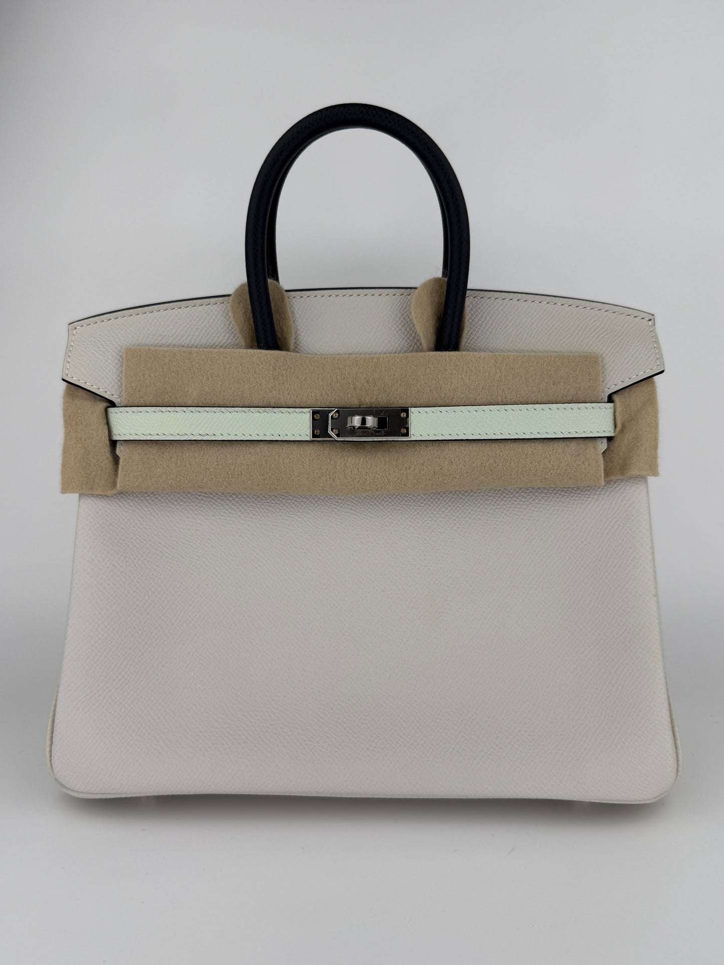 Hermes Birkin 25 Tricolor Graphite/Gris Pale/Vert Fizz Epsom Palladium hardware