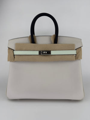 Hermes Birkin 25 Tricolor Graphite/Gris Pale/Vert Fizz Epsom Palladium hardware
