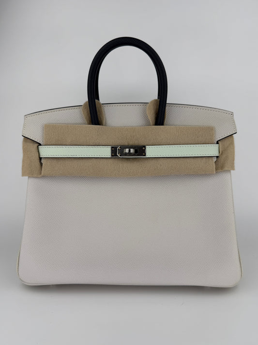 Hermes Birkin 25 Tricolor Graphite/Gris Pale/Vert Fizz Epsom Palladium hardware