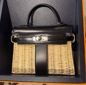 Hermes Mini Kelly 20 Picnic Black Box & Osier Palladium hardware