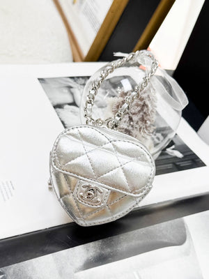 Chanel 25B Silver mini heart-patterned bag