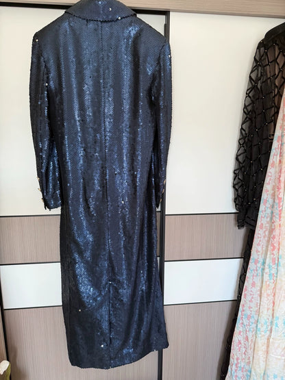 Chanel 23C black sequined coat