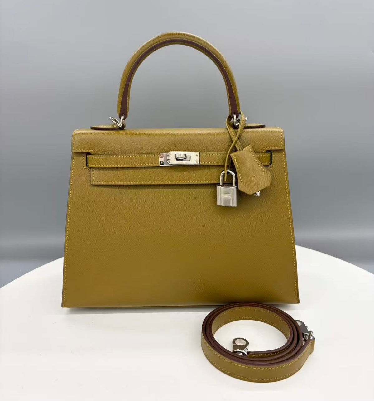 Hermes Kelly 25 sellier bronze Madame interior framboise palladium hardware