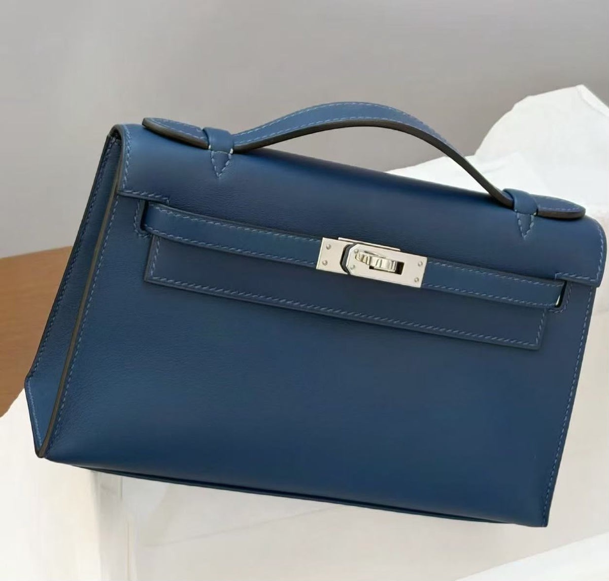 Hermes Kelly pochette deep blue swift palladium hardware