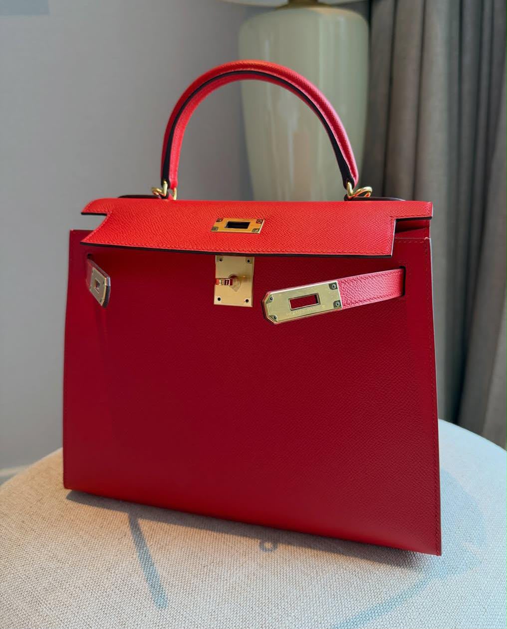 Hermes Kelly 28 Rouge Casaque Epsom Gold hardware