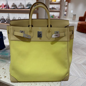Hermes HAC 40 Jaune Poussin Togo / Toile Palladium hardware