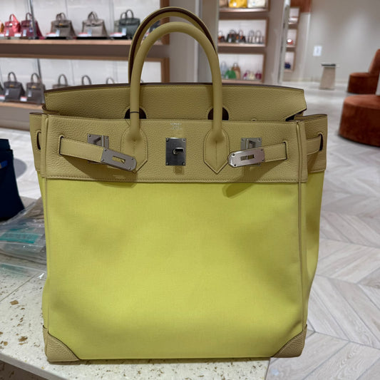Hermes HAC 40 Jaune Poussin Togo / Toile Palladium hardware