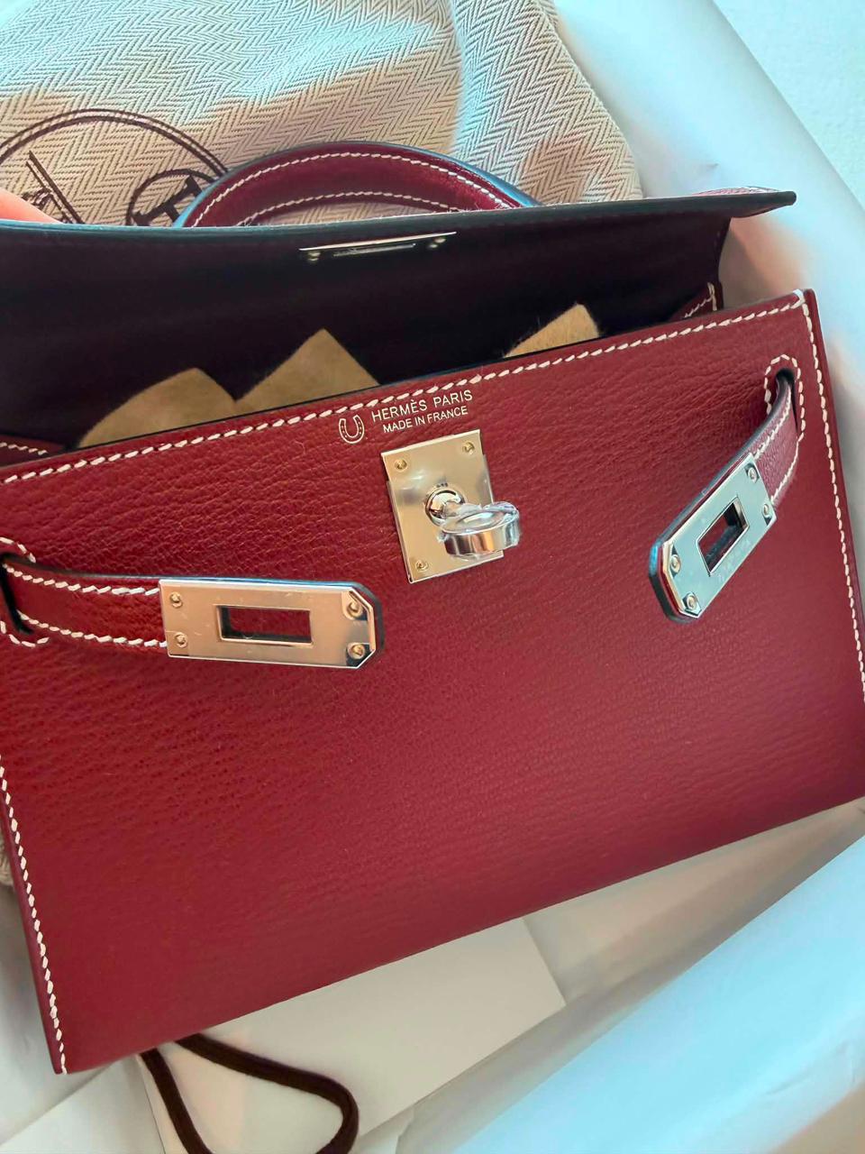 Hermès Mini Kelly 20 Verso Rouge H / Bordeaux Chevre Palladium hardware