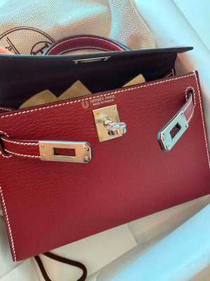 Hermès Mini Kelly 20 Verso Rouge H / Bordeaux Chevre Palladium hardware