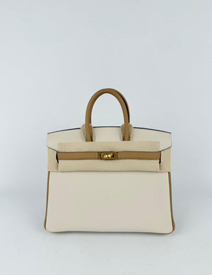 Hermes Birkin 25 HSS Craie/Biscuit Togo Brushed gold hardware