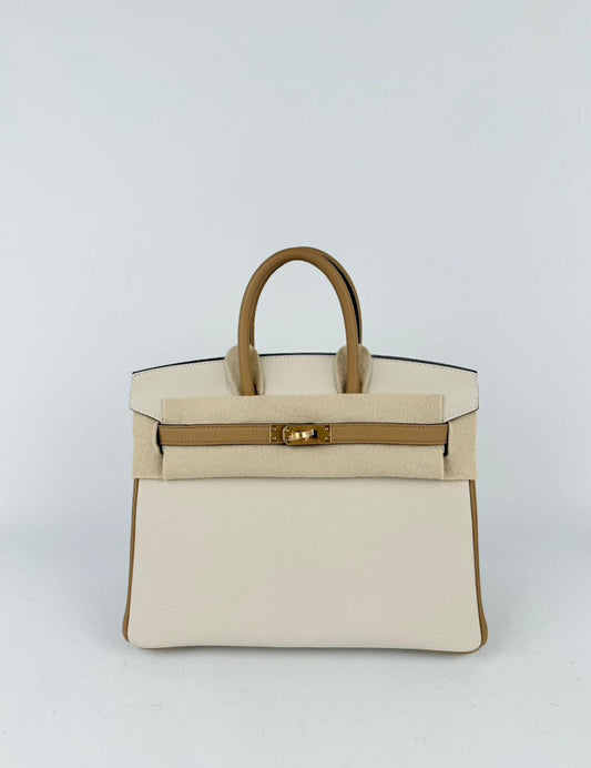 Hermes Birkin 25 HSS Craie/Biscuit Togo Brushed gold hardware