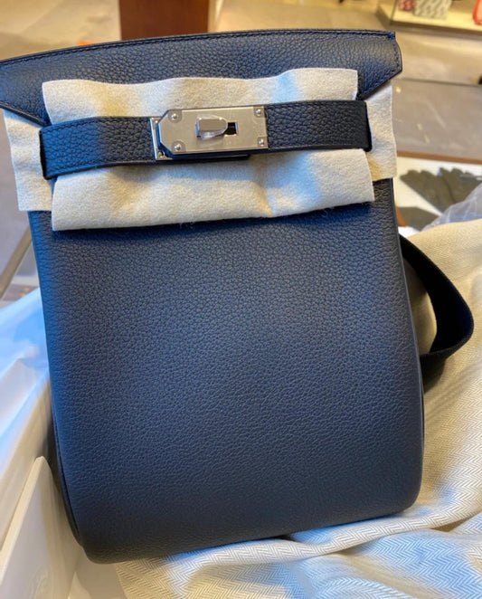 Hermes HAC A Dos Bleu Nuit Togo Palladium hardware