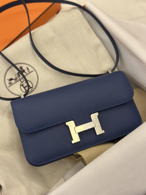 Hermes Constance Elan Blue Tie Epsom Palladium hardware