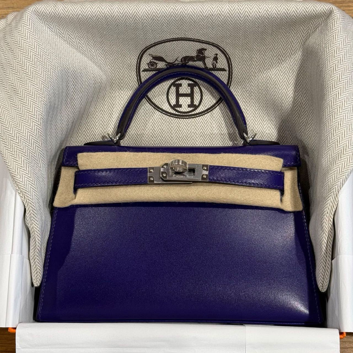 Hermes Mini Kelly 20 Purple Box Palladium hardware