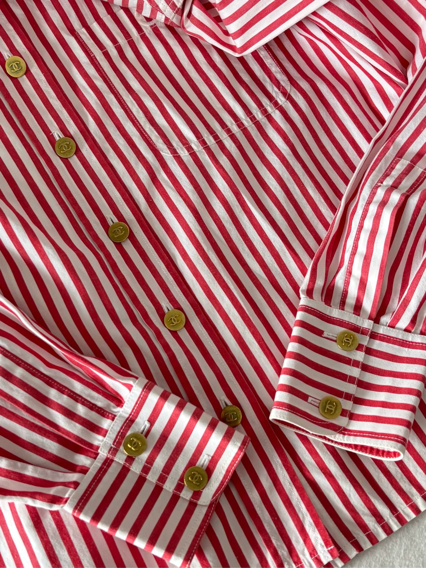 Chanel Red and White Striped Shirt