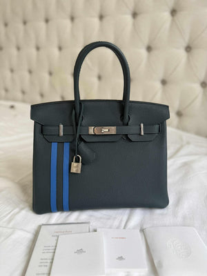 Hermes Birkin 30 Officier Vert Cypress Togo & Bleu Zellige Swift Palladium hardware