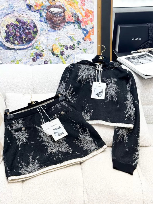 Chanel 25B grey/black hoodie and skirt set