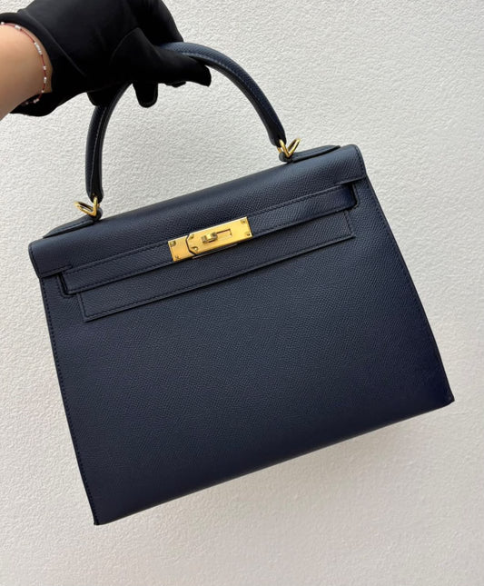 Hermes Kelly 28 blue nuit Epsom gold hardware